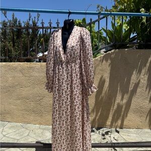 Pink Lily Pink and Brown Bishop Sleeve Sundress